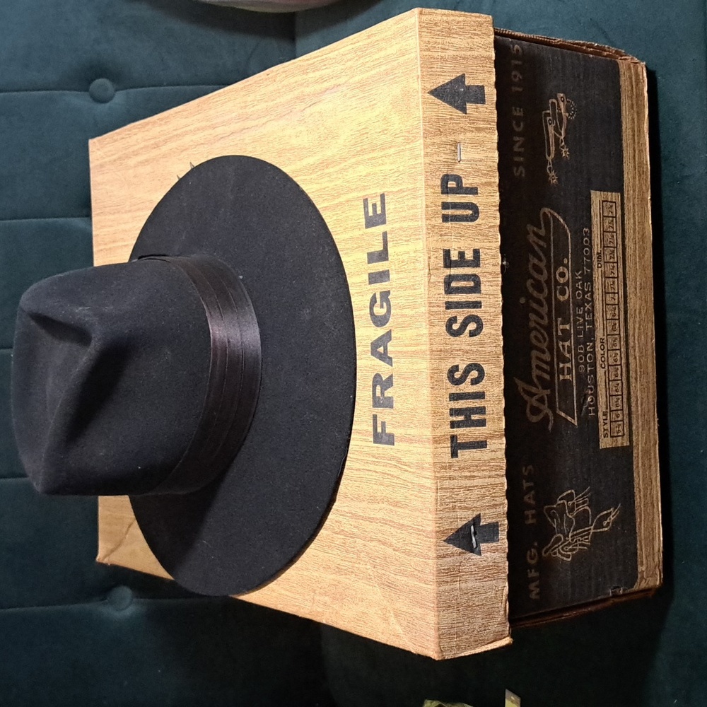 American Hat Company Black Cowboy Hat Vintage Houston TX Texas